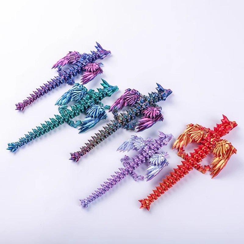 3Dプリントクリスタルドラゴン、可動関節付き、ネットで話題の置物、飛天龍デスクトップデコレーション