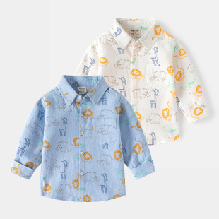 2024 Spring and Autumn New Boys' Long-Sleeved Cotton Shirts Children's Baby Korean Version Foreign Trade Shirts Dropshipping