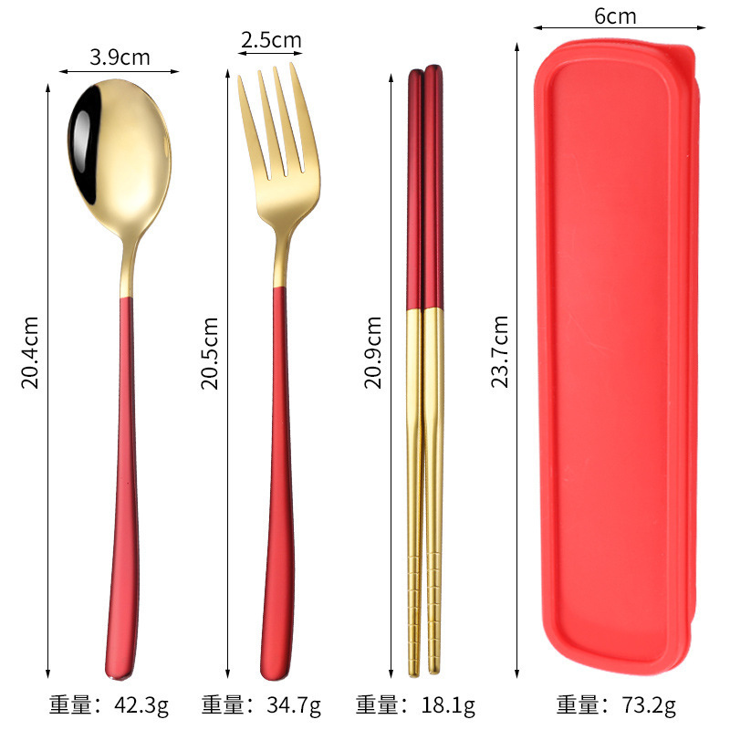 食品グレードのステンレス鋼のスプーン、フォーク、箸の 3 点セット学生食器オフィスワーカーポータブルボックスギフト屋外|undefined