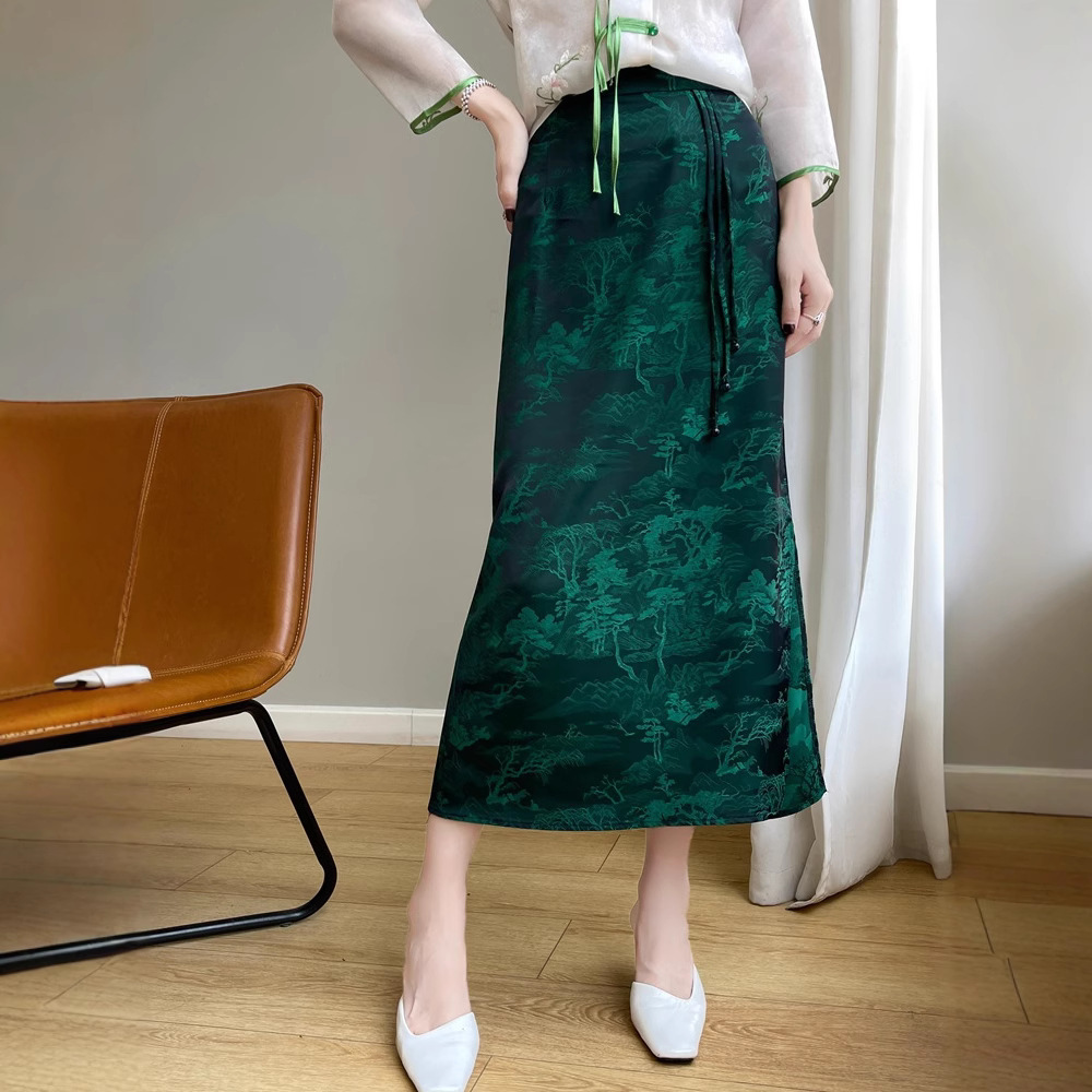 Spring silk retro pleated skirt