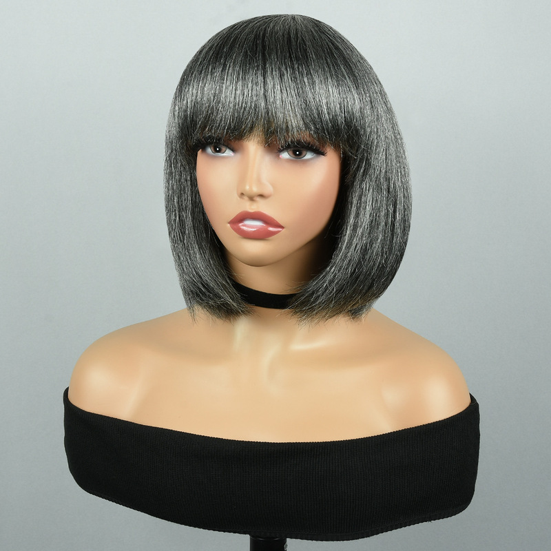 Multi Color Real Hair Wig Headgear Machine Made Bangs Bob