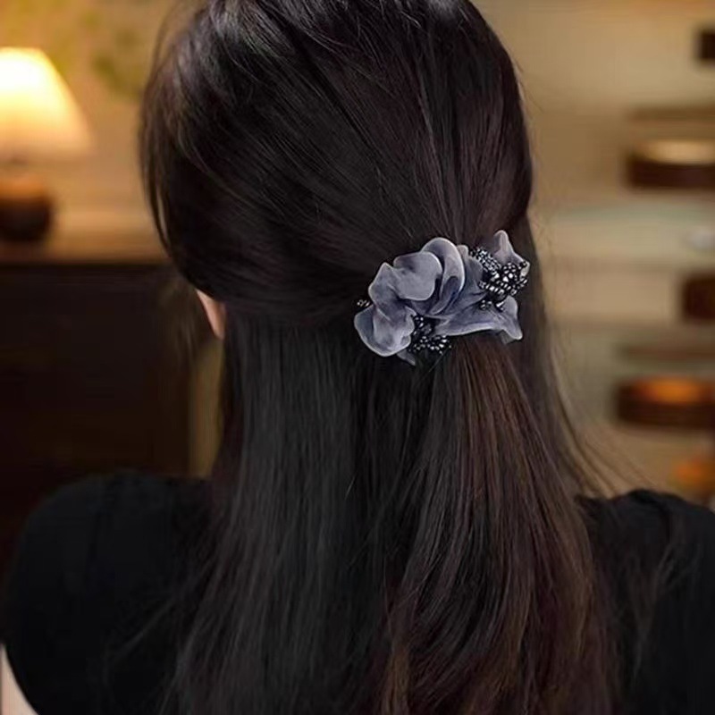 Elástico de cabelo scrunchie em tecido floral estilo chinês_voghion.com