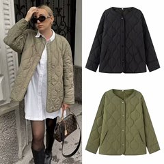 クロスボーダー婦人服綿服キルティングジャケット秋冬新作ファッションゆるいジッパー薄い綿入れコートファッション防寒