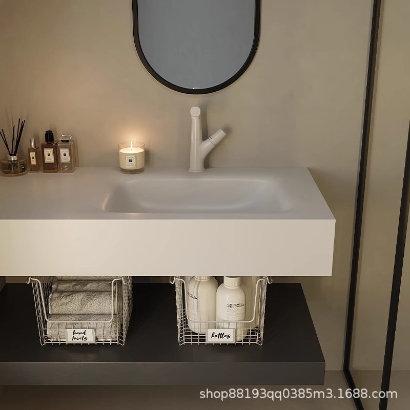 Tablero de roca doblado en caliente, lavabo integrado de cerámica sin costuras, combinación de mueble de baño, tocador moderno, armario de lavado de manos y lavabo