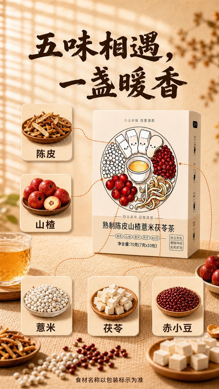 Coix Seed Poria Tangerine Peel Hawthorn Tea Bags 70g Sugar Free Daily Wellness Brew quality and texture