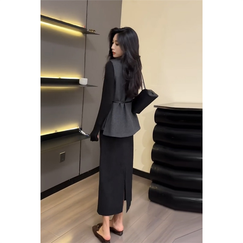 时尚气质套装女2025春季新款韩版修身长袖打底衫马甲半身裙三笙陇