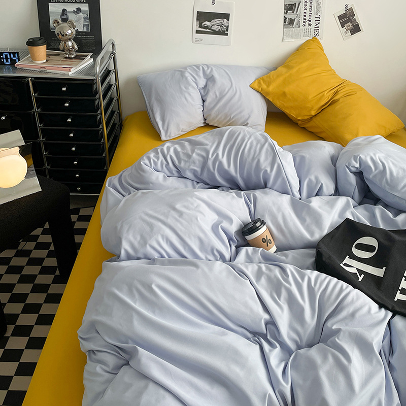 2024 nueva serie de cuatro piezas de mezcla y combinación de color sólido de algodón lavado de peso alto