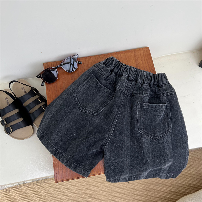 Boys summer American distressed shorts, children's dark cut denim loose casual pants, 5/4 pants_voghion.com