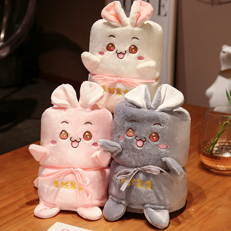 Lucky conejo dibujos animados felpa rollo manta Oficina siesta manta de franela aire acondicionado sola manta de almacenamiento