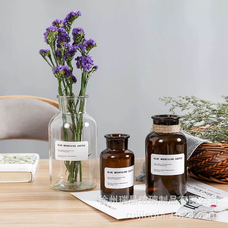 Скандинавская маленькая коричневая бутылка прозрачная коричневая гостиная декоративные цветочные украшения ювелирные изделия гидропонная стеклянная Цветочная декоративная ваза