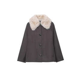 2025秋季新款女装气质时尚百搭简约甜美人造皮草效果领口夹克外套