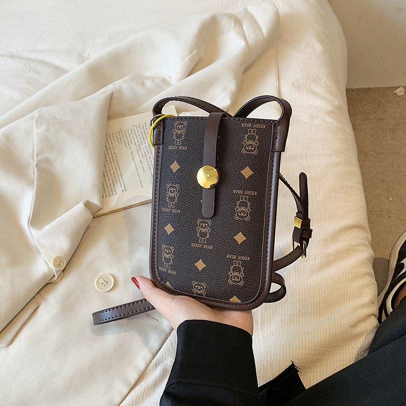 Bolsa de teléfono móvil al por mayor bolsa de mujer nueva bolsa de mensajero de nicho bolsa cuadrada pequeña vertical estilo coreano impreso mini bolsa pequeña Linda