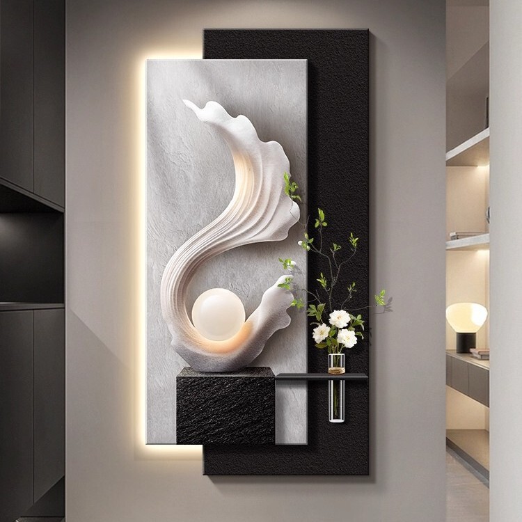 现代高级感正对门入户玄关装饰画风生水起寓意好挂画走廊尽头壁画|undefined
