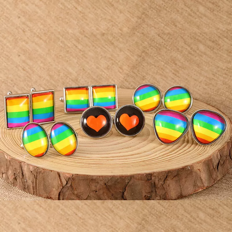 跨境热卖配饰彩虹方形圆形个性男女袖口金属男士袖扣厂家wish批发