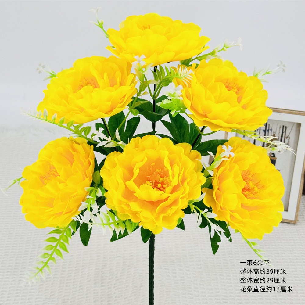 Peonía de imitación de flores 6 auspiciosas flores de peonía decoración de sala de estar flores interiores y exteriores flores de decoración de alta calidad