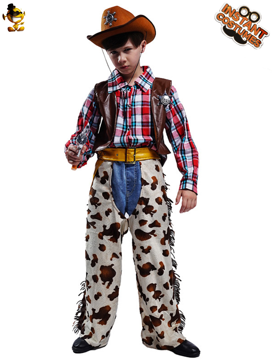 Traje de mezclilla occidental del muchacho traje de la etapa de la mascarada traje de rendimiento traje de juego de rol ropa de fiesta