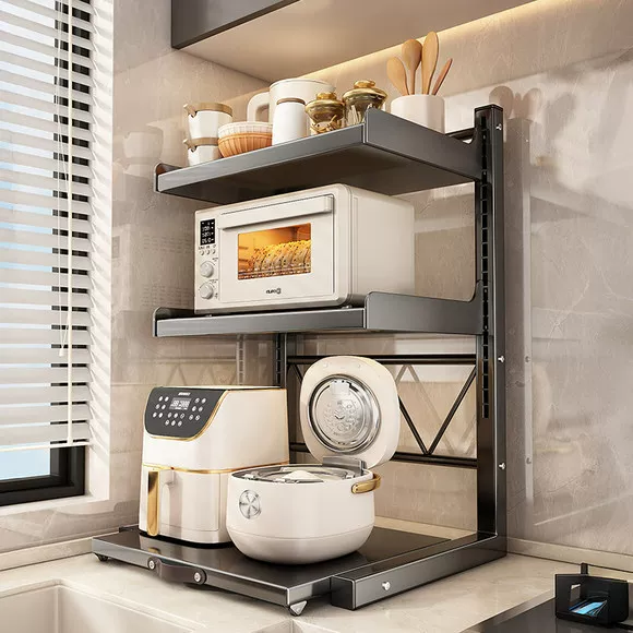 Multifunctional Microwave Oven Rack, Kitchen Appliance Countertop Pull-Out Multi-Layer Storage Rack, Thickened