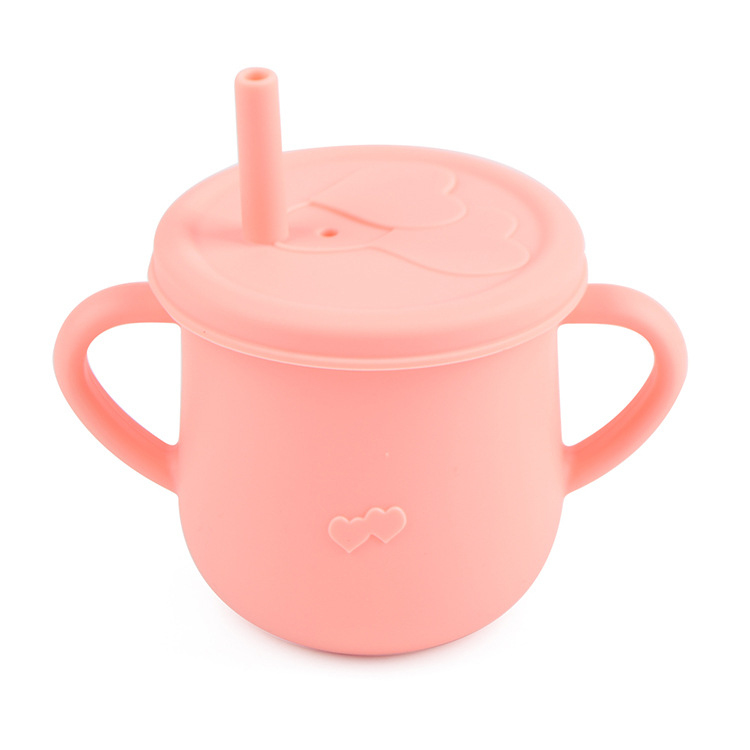 Taza de agua de paja de silicona para niños de grado alimenticio taza de agua resistente a caídas bebé taza de agua de silicona binaural taza de silicona para beber