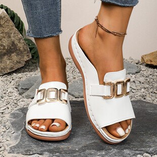 Foreign Trade plus size New Wedge Slippers Women's Metal Decorative Romanesque Fish Mouth Beach Sandals