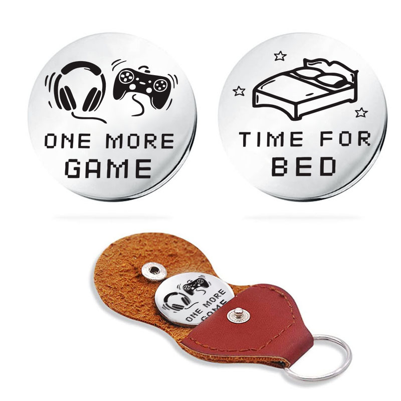 Nuevo divertido destino flip moneda regalo acero inoxidable juego de doble cara/tiempo de dormir llavero decisión