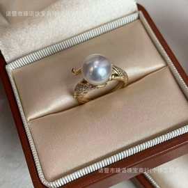 中古风淡水爱迪生戒指10-11mm正圆基本无瑕皮光细腻通透纯银配件