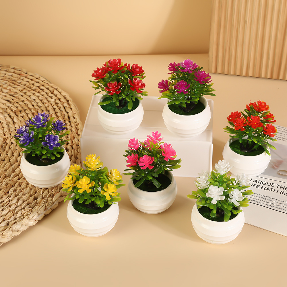 Simulación europea 7 flores de loto bonsai decoración interior de oficina flores falsas en maceta casa sala de estar decoración de escritorio verde
