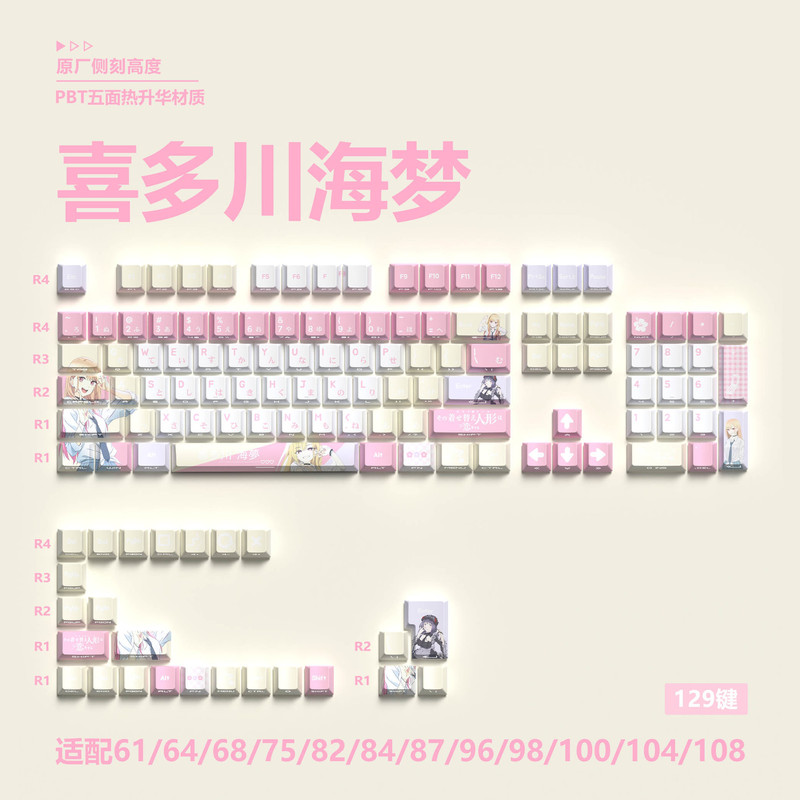 Mystery Cross-Border ホットセール 129 キーオリジナルサイド刻印半透明キーキャップ 5 面昇華 PBT パーソナライズされたメカニカルキーボード|undefined