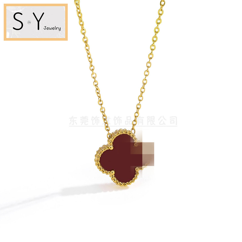 Best-Selling Popular 15mm Single Four-Leaf Clover Necklace for Women, 18K Gold, Light Luxury, Trendy, High-End Jewelry Wholesale