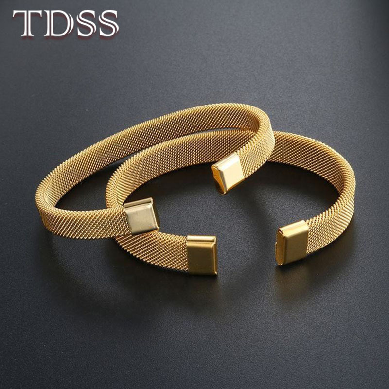 Cross-Border Promotion Stainless Steel Mesh Bracelet European and American Fashion Simple C-Shaped Open Versatile Titanium Steel Jewelry