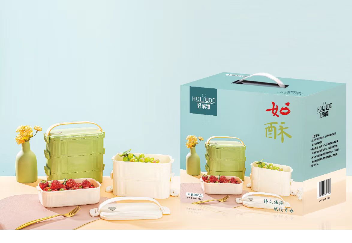 Recipiente de vidrio fresco refrigerador de cinco piezas Almacenamiento de vegetales y frutas Recipiente de regalo Juego de tazón Caja de regalo apertura actividad regalo