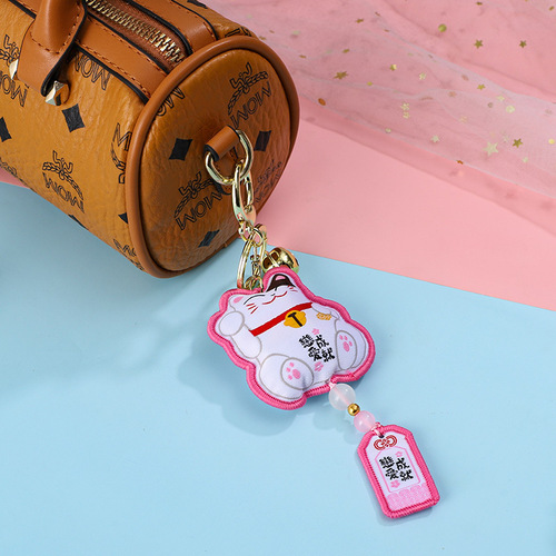 Authentic Cartoon Money Cat Fabric Keychain Cute Car Ornament Bag Hook Decor National Trend Amulet Accessory Wholesale