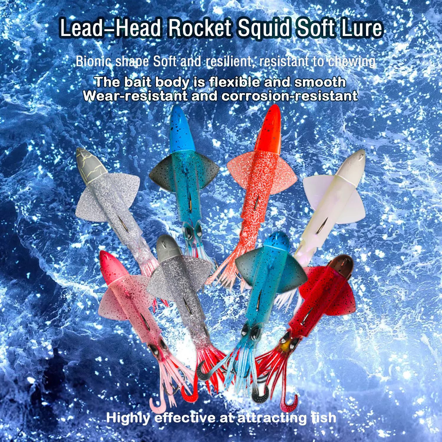 130/150-250gFishing Lure Big Squid Soft Lure火箭章鱼鱿鱼软饵