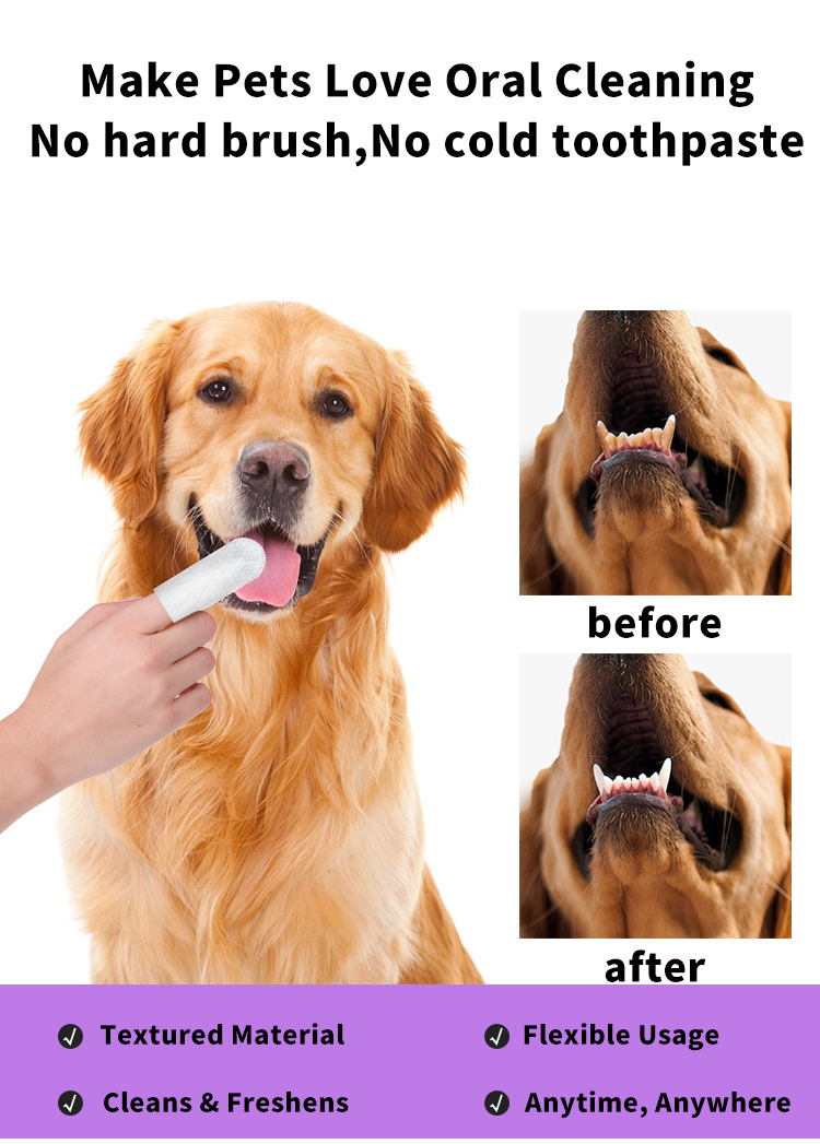 Dış ticaret sınır ötesi evcil hayvan diş temizleme mendilleri parmak karyolası tek kullanımlık parmak diş fırçası köpek ve kedi ağız temizleme evcil hayvan malzemeleri