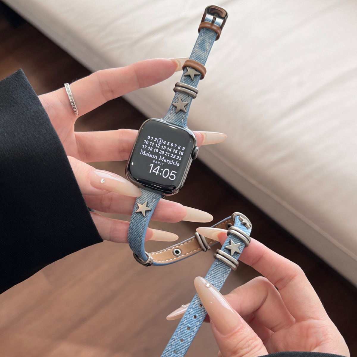 Tie-dyed Washed Denim Five-pointed Star Strap for applewatch Apple Watch iwatch98 Generation 765