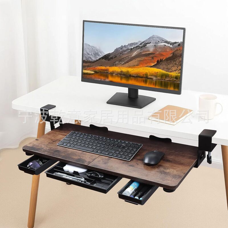 Keyboard Tray under Desk with Drawer, C-Clamp Mounting, Easy to Install, Suitable for Home Office Keyboard Tray under Desk with Drawer, C-Clamp Mounting, Easy to Install, Suitable for Home Office