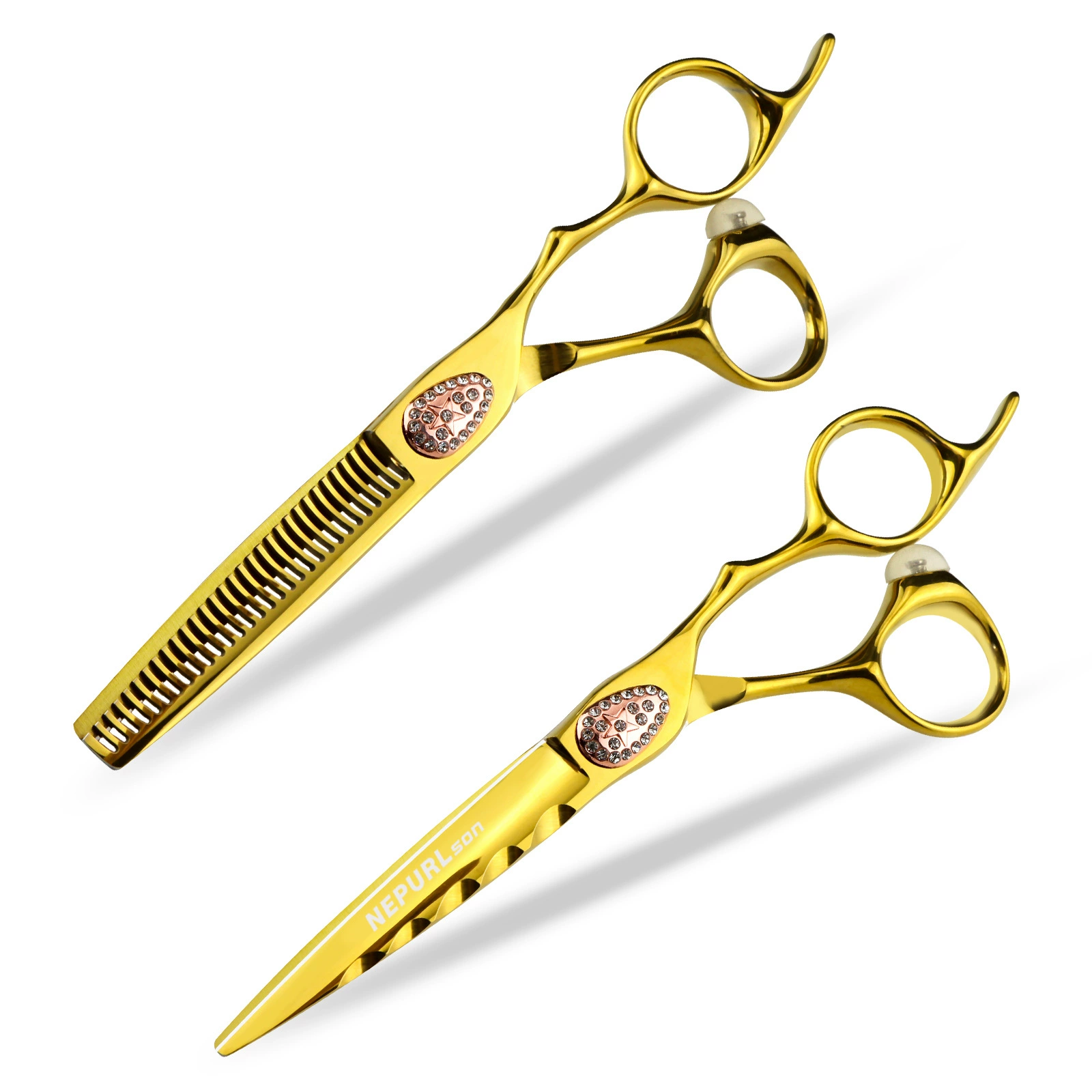 Бритвенные ножницы 6,0 дюйма Napson Golden Crow Heart Flat Cut Hairdressing Straight Cut Teeth Scissors Gold
