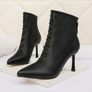 Boots thin heel high heel back zipper pointed sexy nightclub slim short boots
