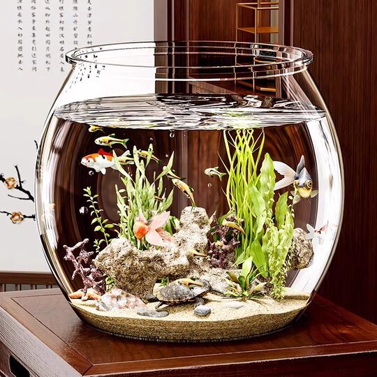 Round Fish Tank Plastic One-piece High-permeability Drop-resistant Anti-fall-resistant Glass Living Room Small Desktop Ecological Tank