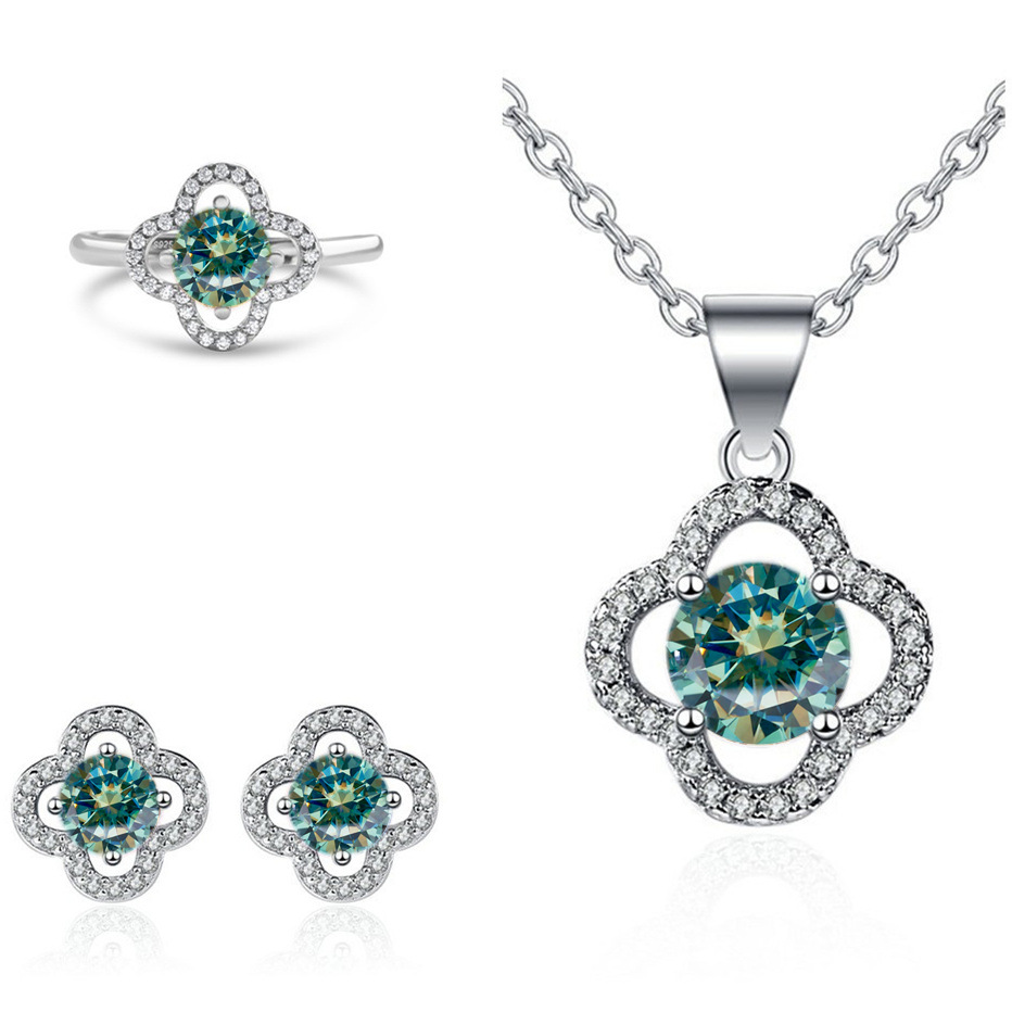 Moissanite tetrahedral pendientes de plata esterlina S925 pendientes collar conjunto de anillo con certificado GRA especialización transfronteriza