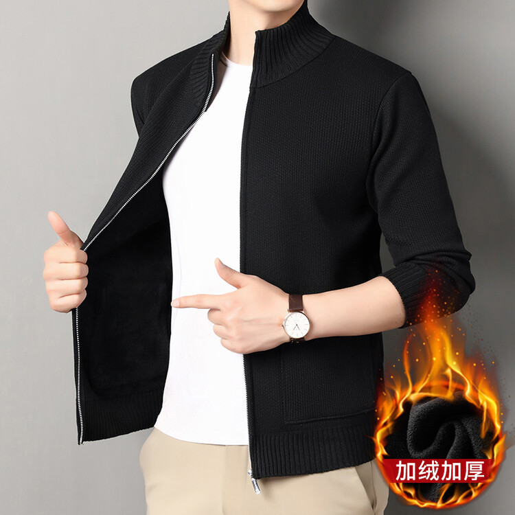 Hombres de lana primavera / otoño / invierno cardigan de punto de mediana edad ocio cálido coreano color sólido suéter de cuello alto chaqueta grande