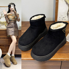 加绒保暖雪地靴女2025冬季爆款丑萌大头厚底防滑皮毛一体短筒棉靴