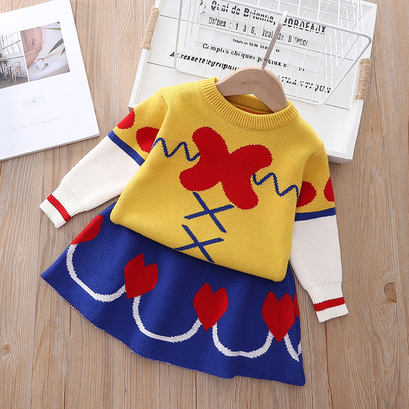 Autumn and Winter Snow White Girl's Two Piece XX Escaping Princess Knitted Sweater Half Skirt Set_voghion.com