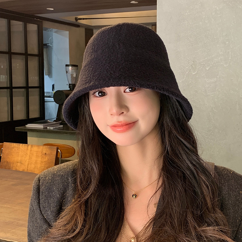 日系羊羔毛水桶帽子女冬季韩系素颜百搭盆帽显脸小保暖护耳渔夫帽|undefined