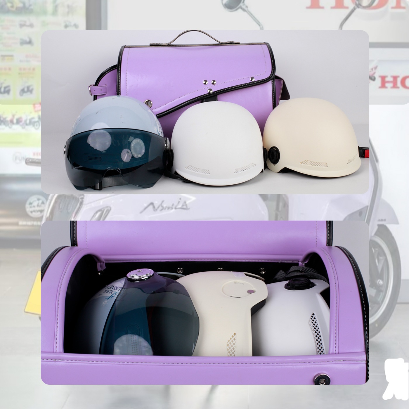 Motorcycle tail box, retro scooter electric vehicle tail rack box, full-face helmet, half-face helmet, leather bag (quick-release bottom design)