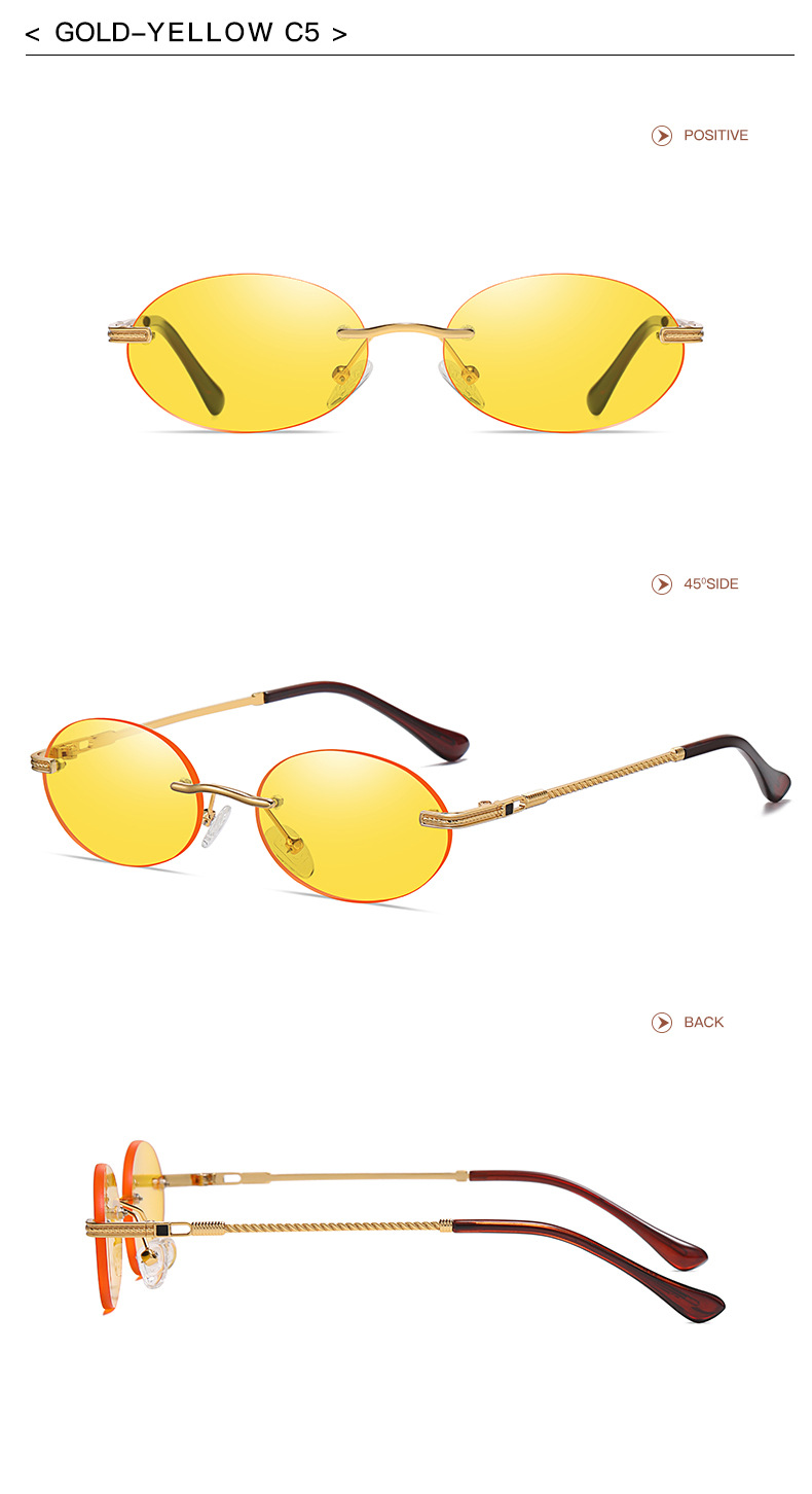 40g Weight Frameless Glasses Structure Sunglasses Classification Ac, UV400 Protection Lens Material Oval Frame Glasses Style Outdoor, Travel Occasion Solid Color Pattern All Seasons Season Unisex Gender Simple Style, Classic Style Style Simple Style Classic Style Solid Color Ac UV400 Protection Oval Frame Frameless Women's Sunglasses 15
