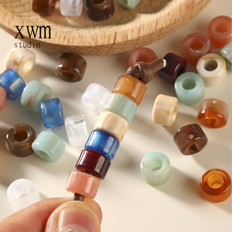 Fashionable acrylic beads with large holes, cylindrical loose beads for DIY crafts, bag pendants, clothing accessories, and decorative components