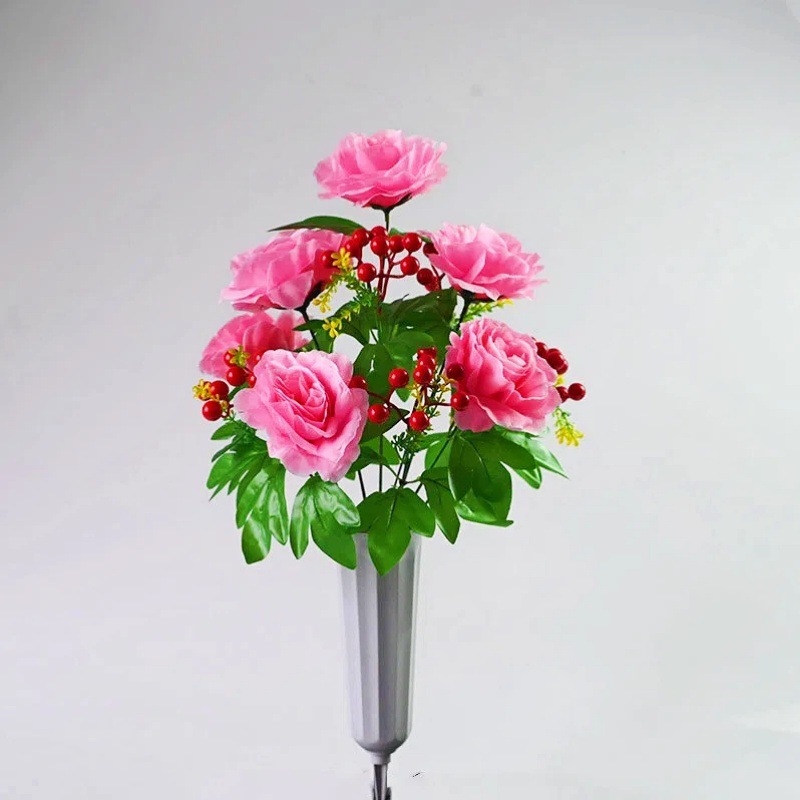 Simulación de rosas 12 cabezas 6 frutas de jaula para la mesa de comedor balcón flores falsas flores falsas decoración flores falsas
