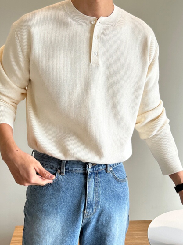 Early autumn apricot Henry collar sweater sweater coat men's loose American men's Korean style South Korea Dongdaemun fashion brand