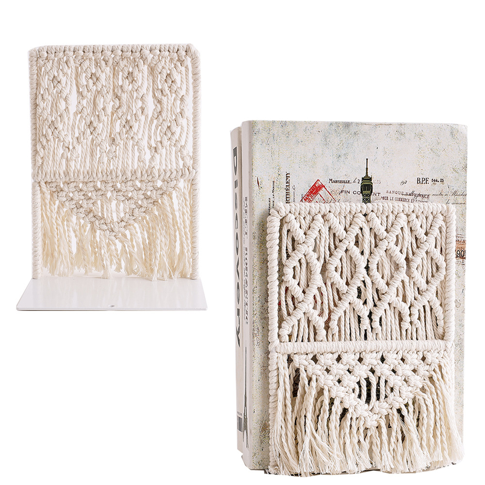 棉繩手工編織書立書架桌上書本收納支架簡約桌面擋板書靠擺件裝飾