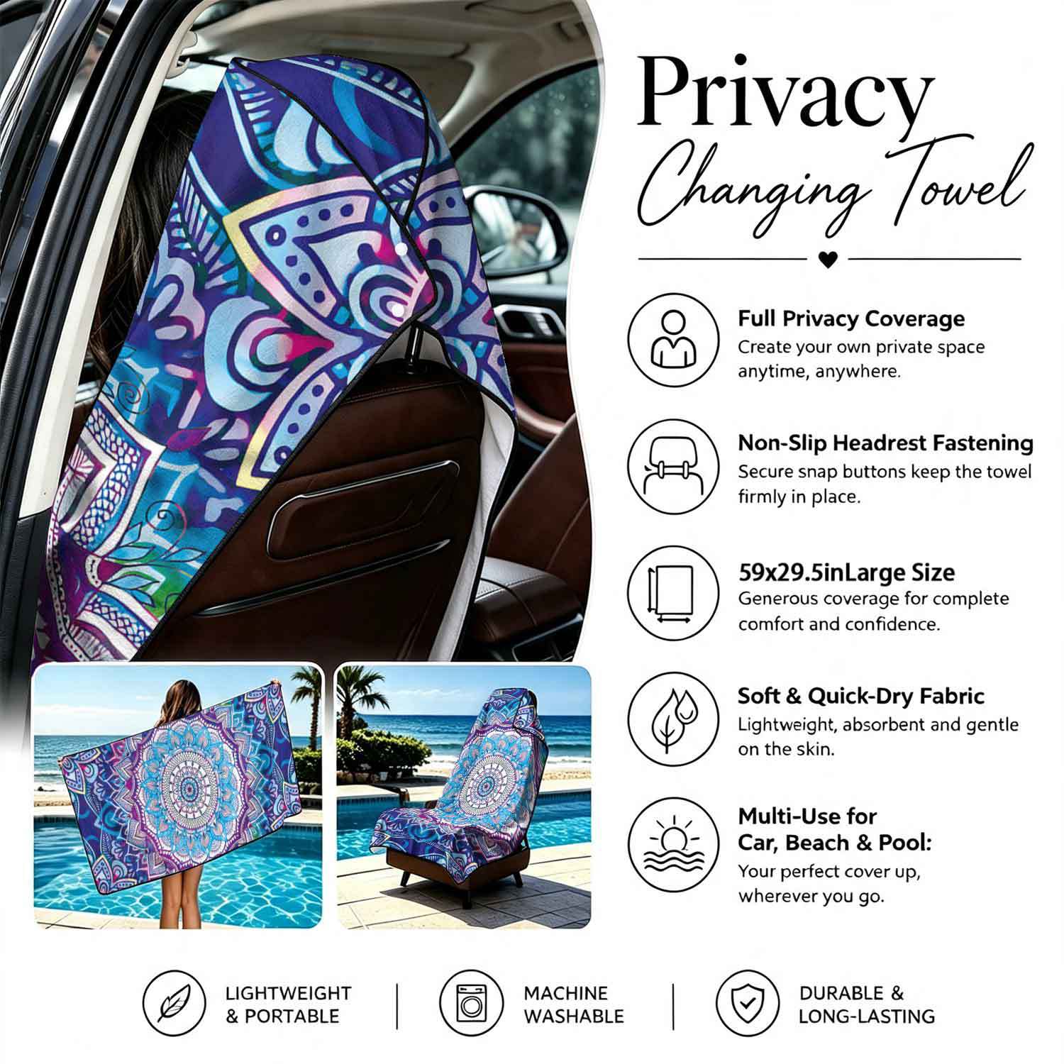2-piece dual-use car seat cover, ultra-fine fiber, can be used as a beach towel, printed car protective seat cover 6